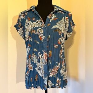 Como Stretch Cap Sleeve Button Down Top